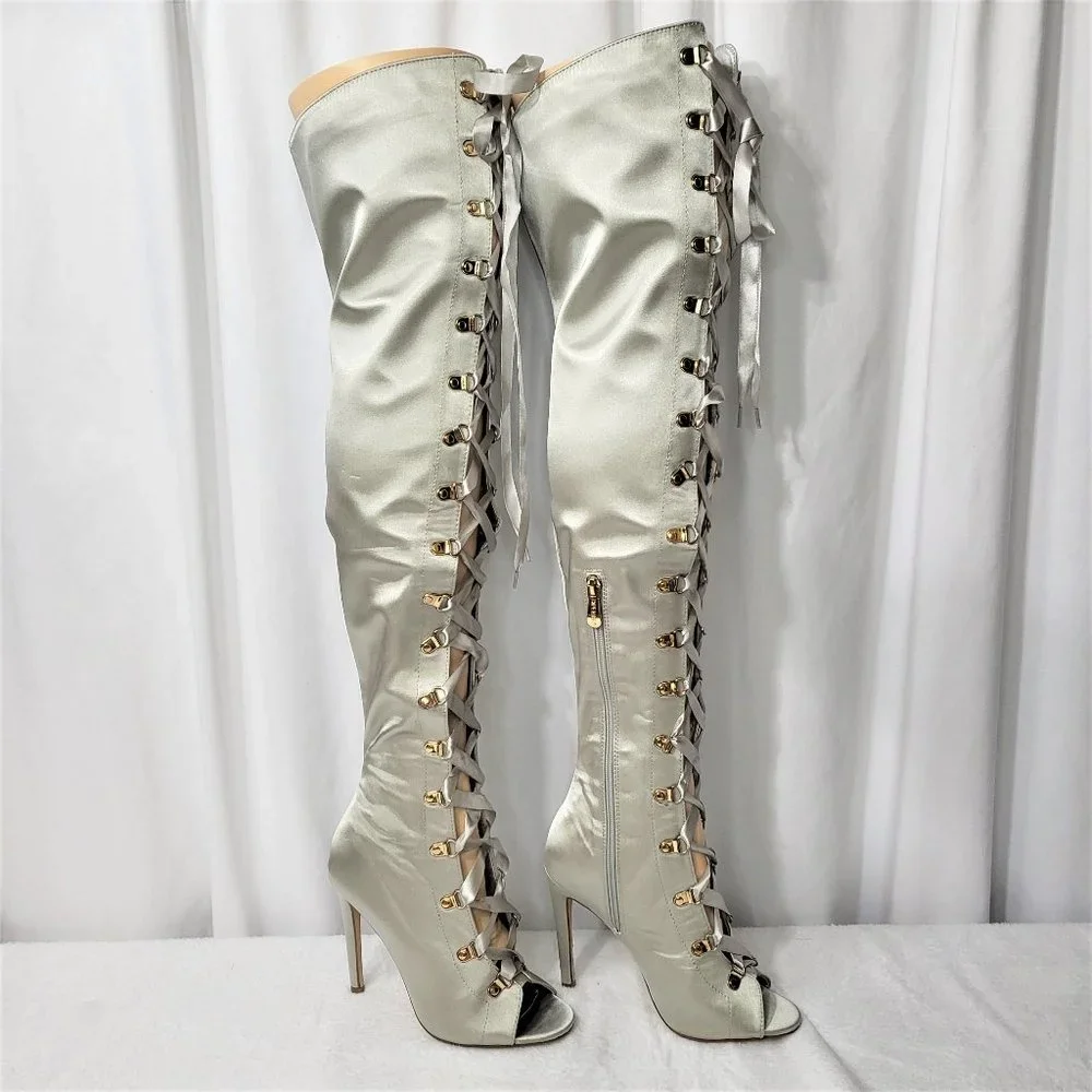 Cape Robbin Gray Lace-Up Peep Toe 4.5
